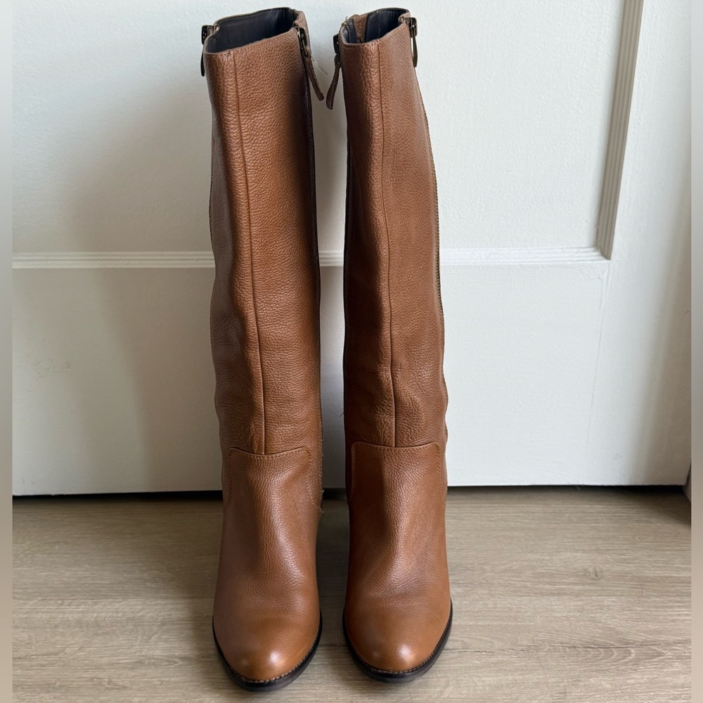 Franco Sarto Womens Brown Pebbled Leather Heeled Boots Size 8M